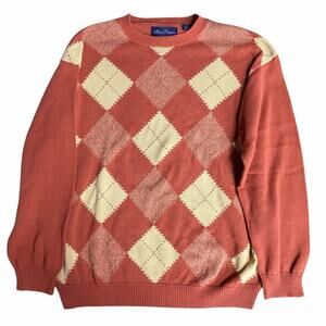 Alan Flusser Men's Orange Argyle Pullover Sweater Size XL